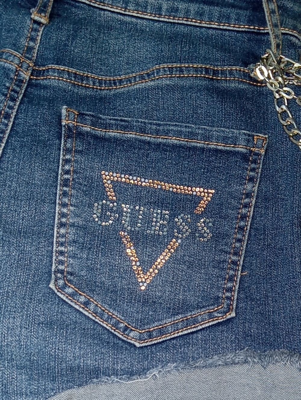 Guess Dark Size 27" High Rise Rhinestones Blue Button-Fly Denim Shorts